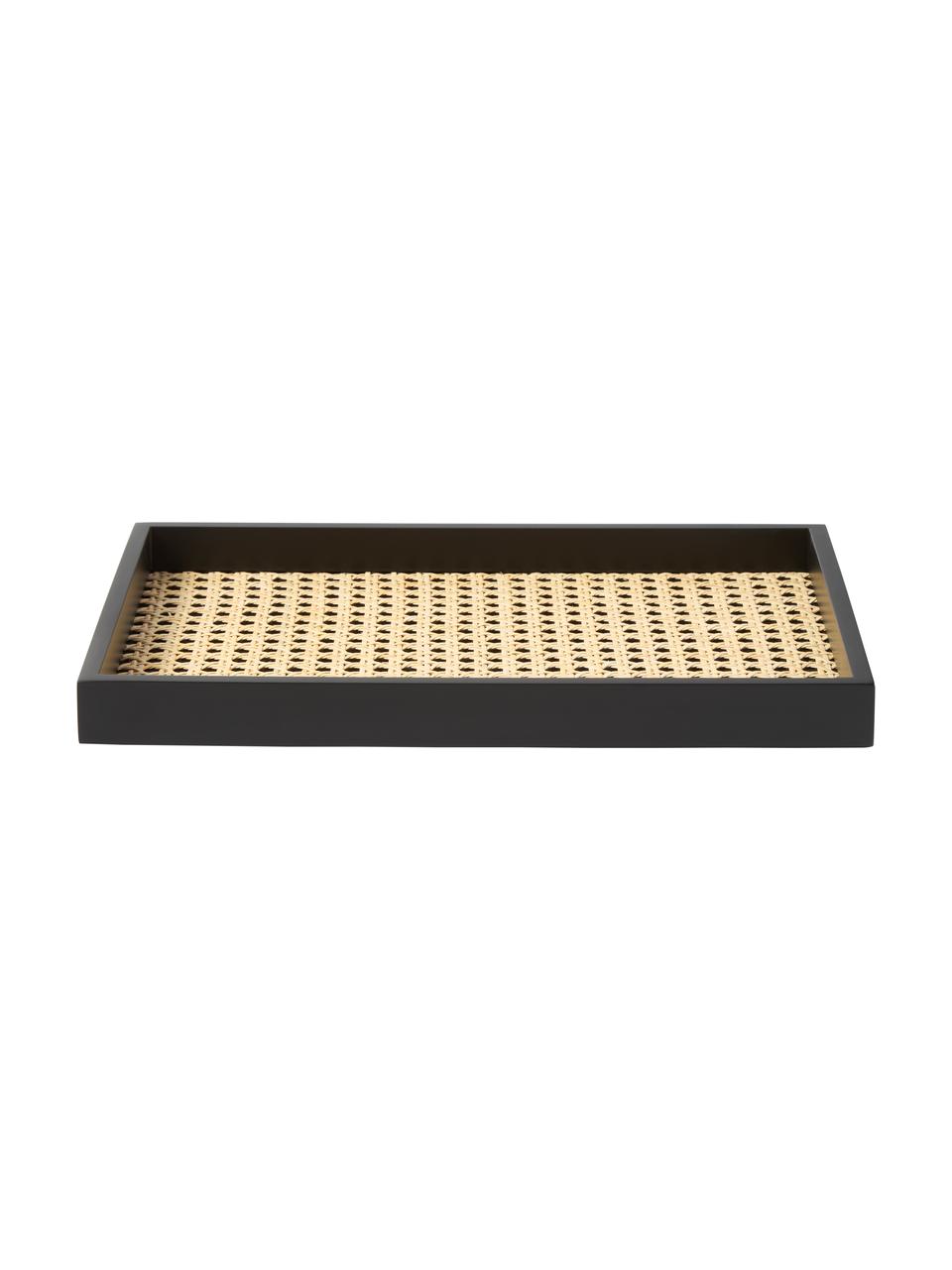 Decoratief dienblad Carina met Weens vlechtwerk, Plank: rotan, Rand: MDF, Zwart, B 35 x H 3 cm