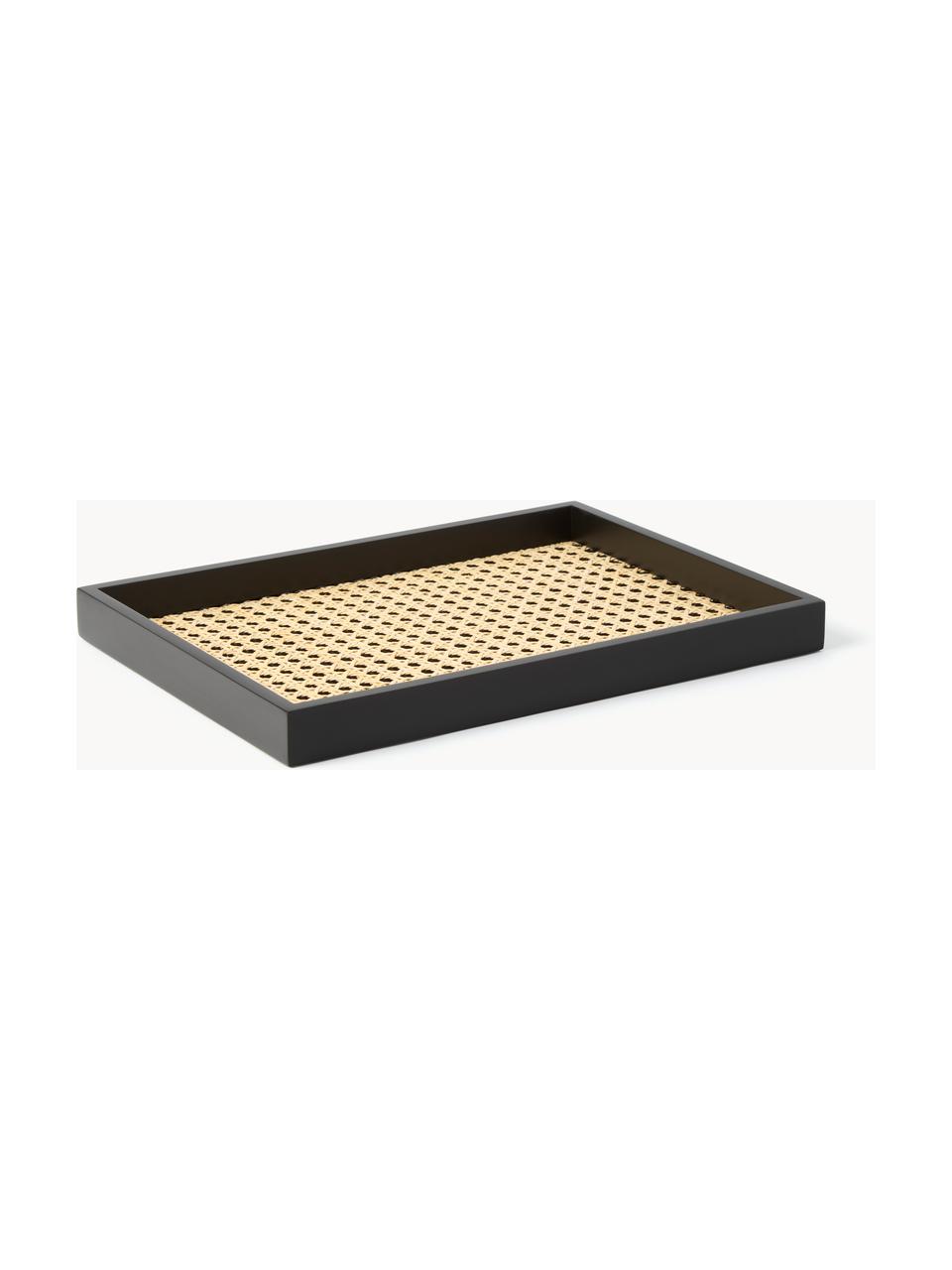 Decoratief dienblad Carina met Weens vlechtwerk, Plank: rotan, Rand: MDF, Zwart, B 35 x D 25 cm