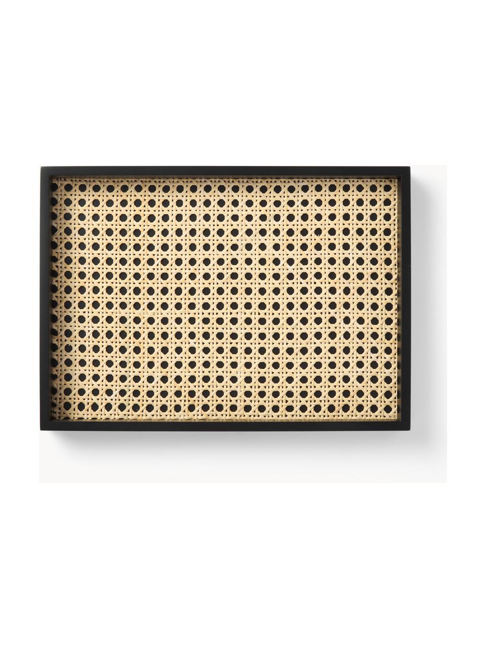 Bandeja con tejido vienés Carina, Estante: ratán, Borde: tablero de fibras de dens, Negro, beige, An 35 x F 25 cm