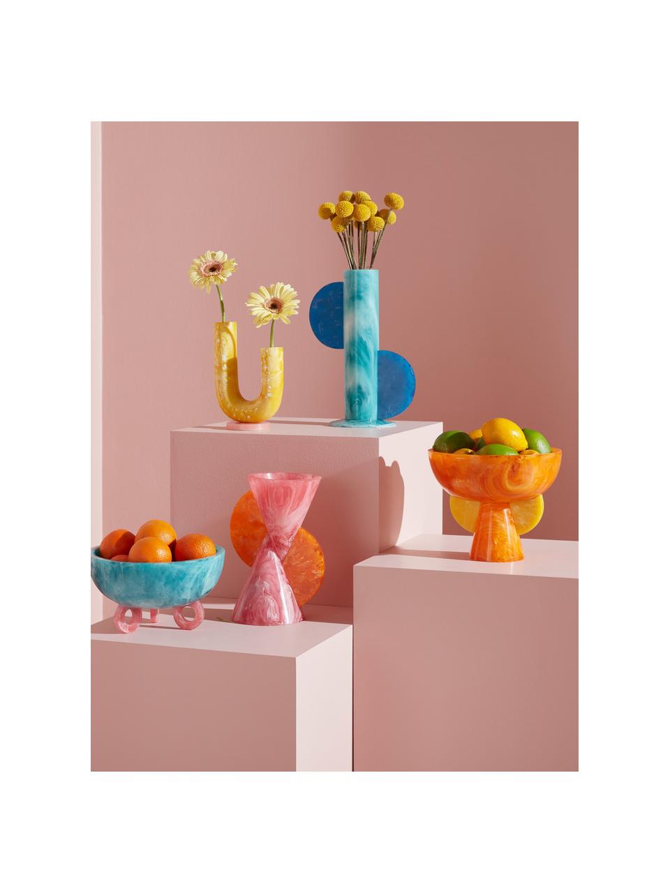 Handgefertigte Vase Mustique in Marmor-Optik, H 20 cm, Acryl, poliert, Marmor-Optik Sonnengelb, Hellrosa, B 14 x H 20 cm