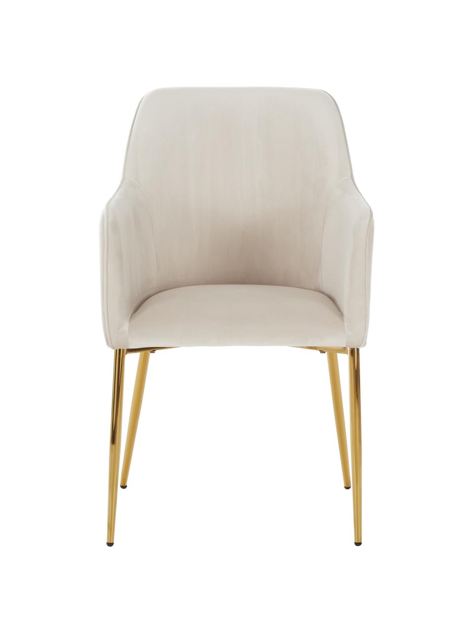 Sedia con braccioli in velluto Ava, Rivestimento: velluto (100% poliestere), Gambe: metallo zincato, Velluto beige, Larg. 57 x Prof. 63 cm