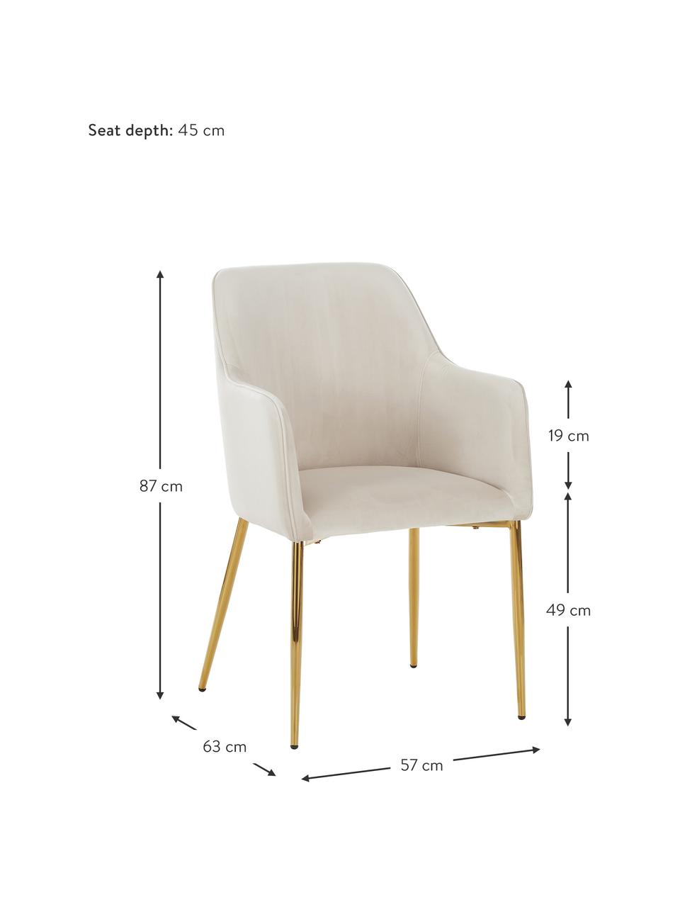 Samt-Armlehnstuhl Ava, Bezug: Samt (100 % Polyester) De, Beine: Metall, galvanisiert, Samt Beige, B 57 x T 63 cm