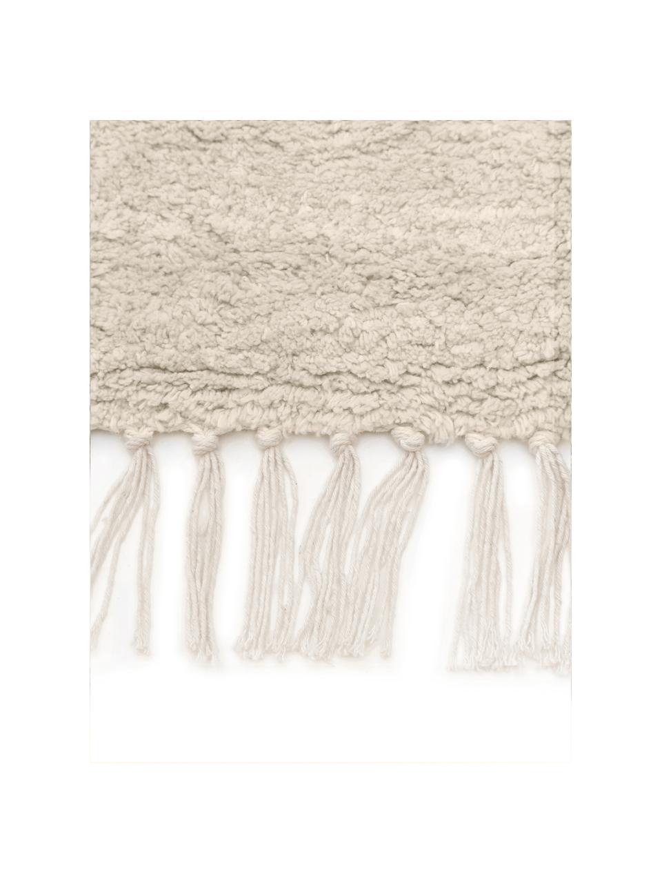 Alfombra artesanal de algodón con flecos Bina, estilo boho, Beige, blanco, An 200 x L 300 cm (Tamaño L)