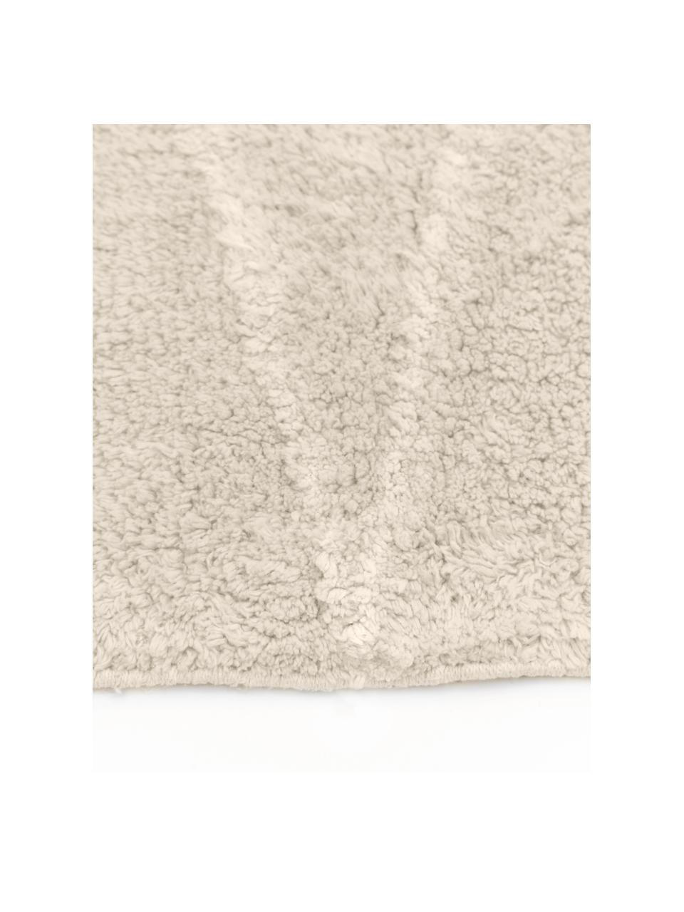 Handgetufteter Baumwollteppich Bina mit Rautenmuster und Fransen, Beige, B 80 x L 150 cm (Grösse XS)