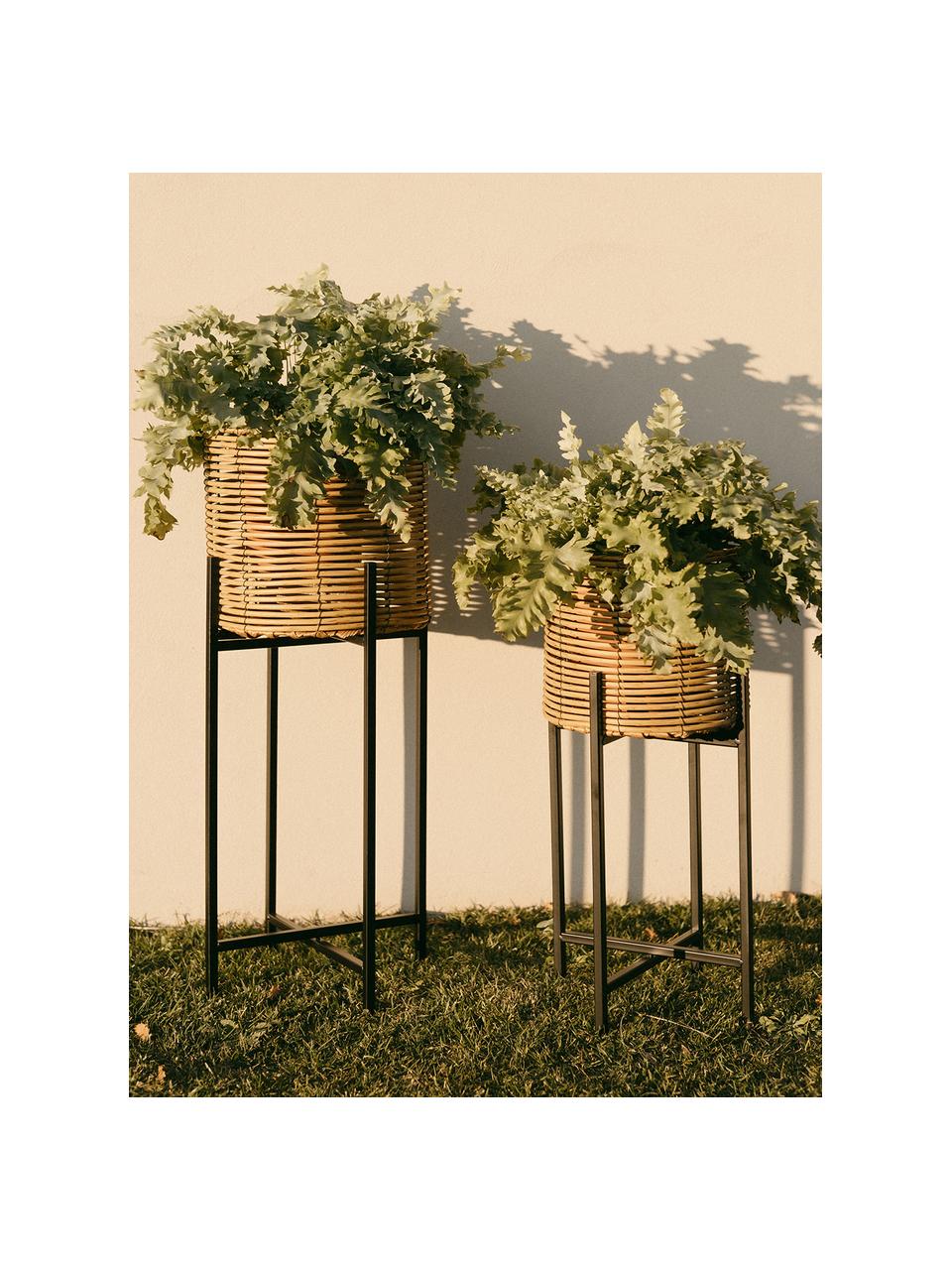 Plantenpot Synthia uit polyrotan met metalen frame, Frame: gecoat metaal, Bruin, zwart, Ø 26 x H 62 cm