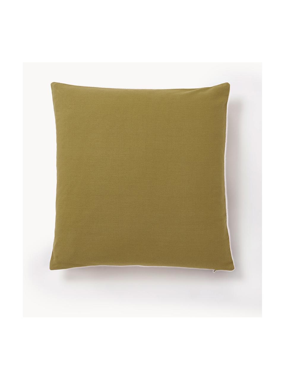 Housse de coussin 45x45 motif abstrait brodé Maree, 100 % coton, Vert olive, blanc cassé, larg. 45 x long. 45 cm
