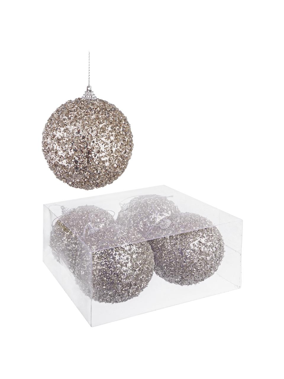 Boules de Noël Christie, 4 pièces, Polymousse, Argenté, Ø 10 cm