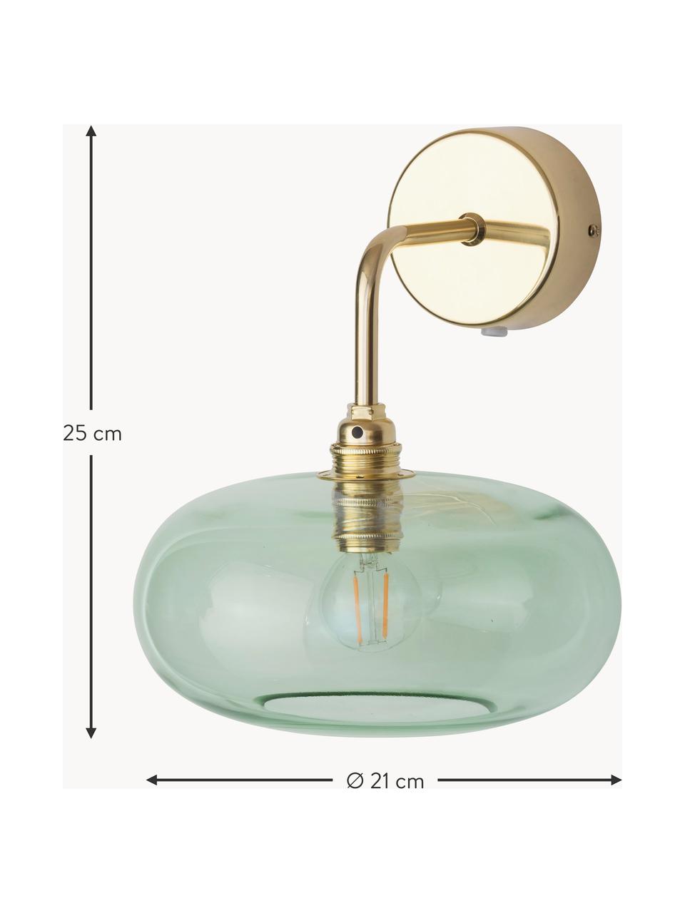 Nástěnné svítidlo z ručně foukaného skla Horizon, Mátově zelená, zlatá, Š 21 cm, H 24 cm