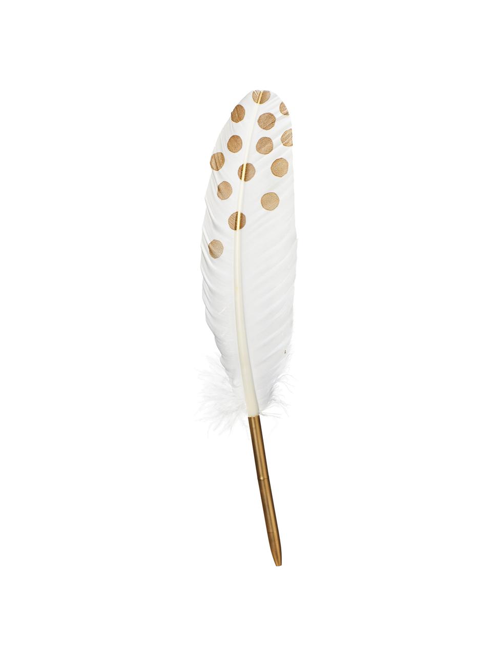 Guľôčkové pero Punkte, Pravé perie, kov, Biela, odtiene zlatej, Š 2 x V 28 cm
