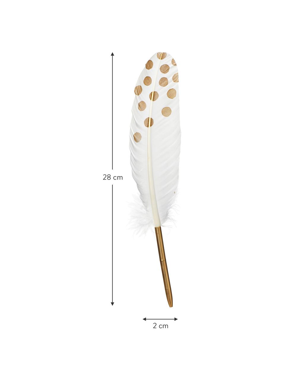 Pluma Punkte, Pluma real, metal, Blanco, dorado, An 2 x Al 28 cm