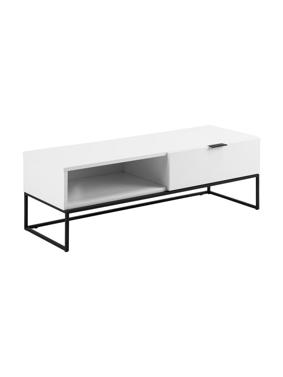 Witte tv-meubel Kobe met laden, Frame: gelakt MDF, Wit, zwart, 120 x 40 cm