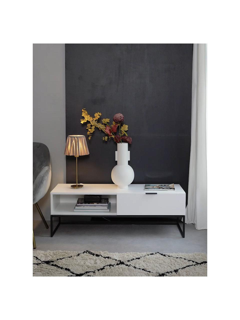 Witte tv-meubel Kobe met laden, Frame: gelakt MDF, Wit, zwart, 120 x 40 cm