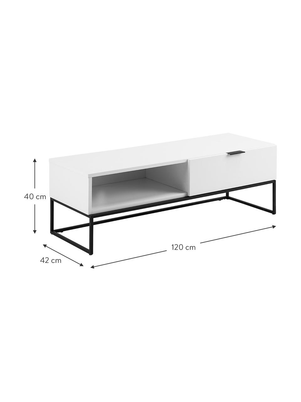 Mobile TV bianco con cassetto Kobe, Bianco, nero, Larg. 120 x Alt. 40 cm