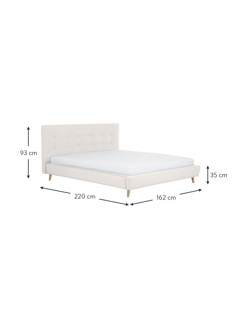 Gestoffeerd bed Moon met houten poten, Bekleding: polyester (gestructureerd, Frame: massief grenenhout, FSC-g, Poten: massief eikenhout, Geweven stof lichtbeige, B 160 x L 200 cm