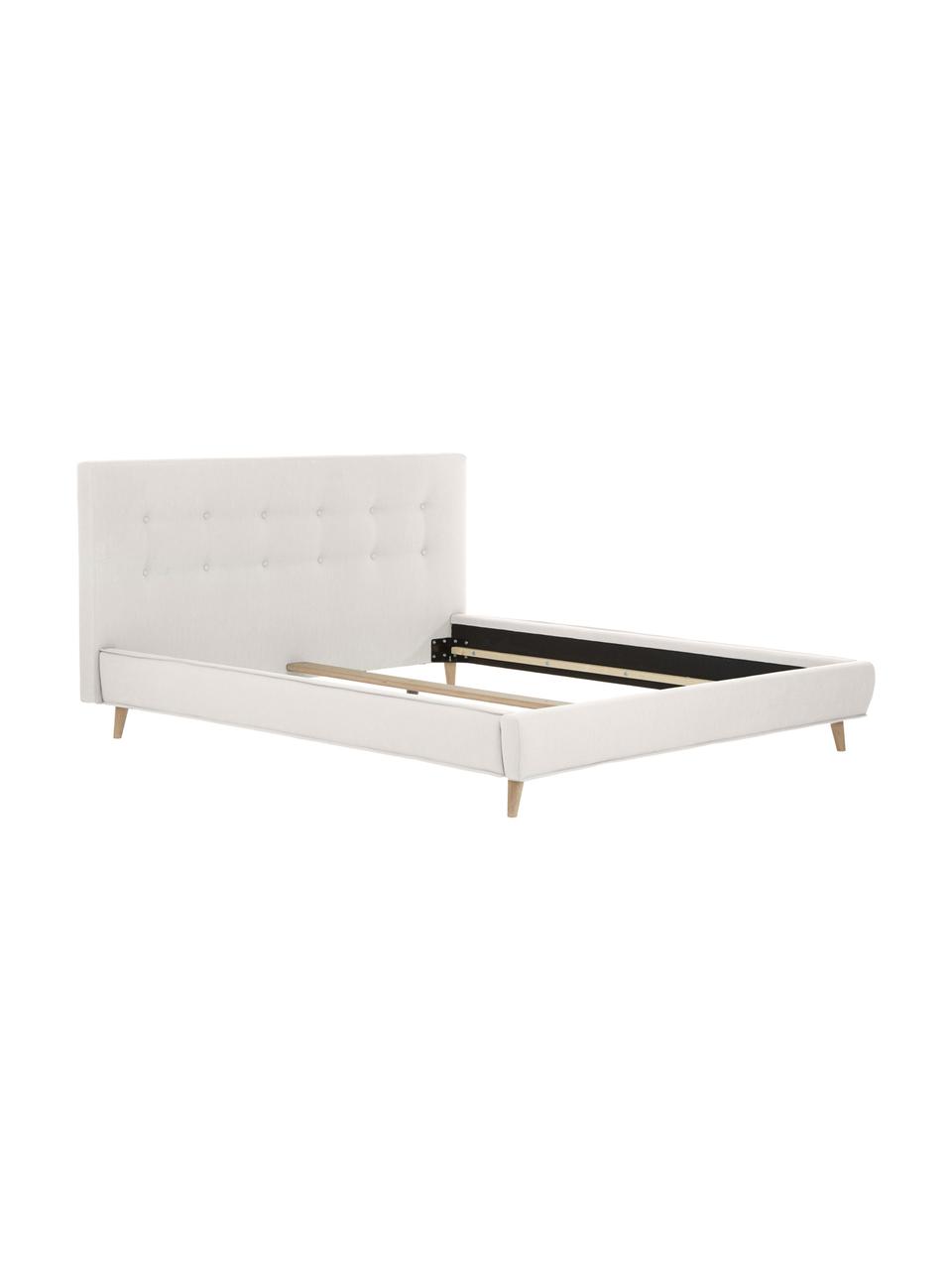 Cama tapizada Moon, Tapizado: poliéster (texturizado) R, Estructura: madera de pino maciza con, Patas: madera de roble maciza, Tejido greige, An 140 x L 200 cm