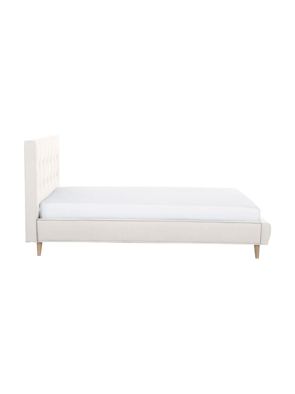 Cama tapizada Moon, Tapizado: poliéster (texturizado) R, Estructura: madera de pino maciza con, Patas: madera de roble maciza, Tejido greige, An 140 x L 200 cm