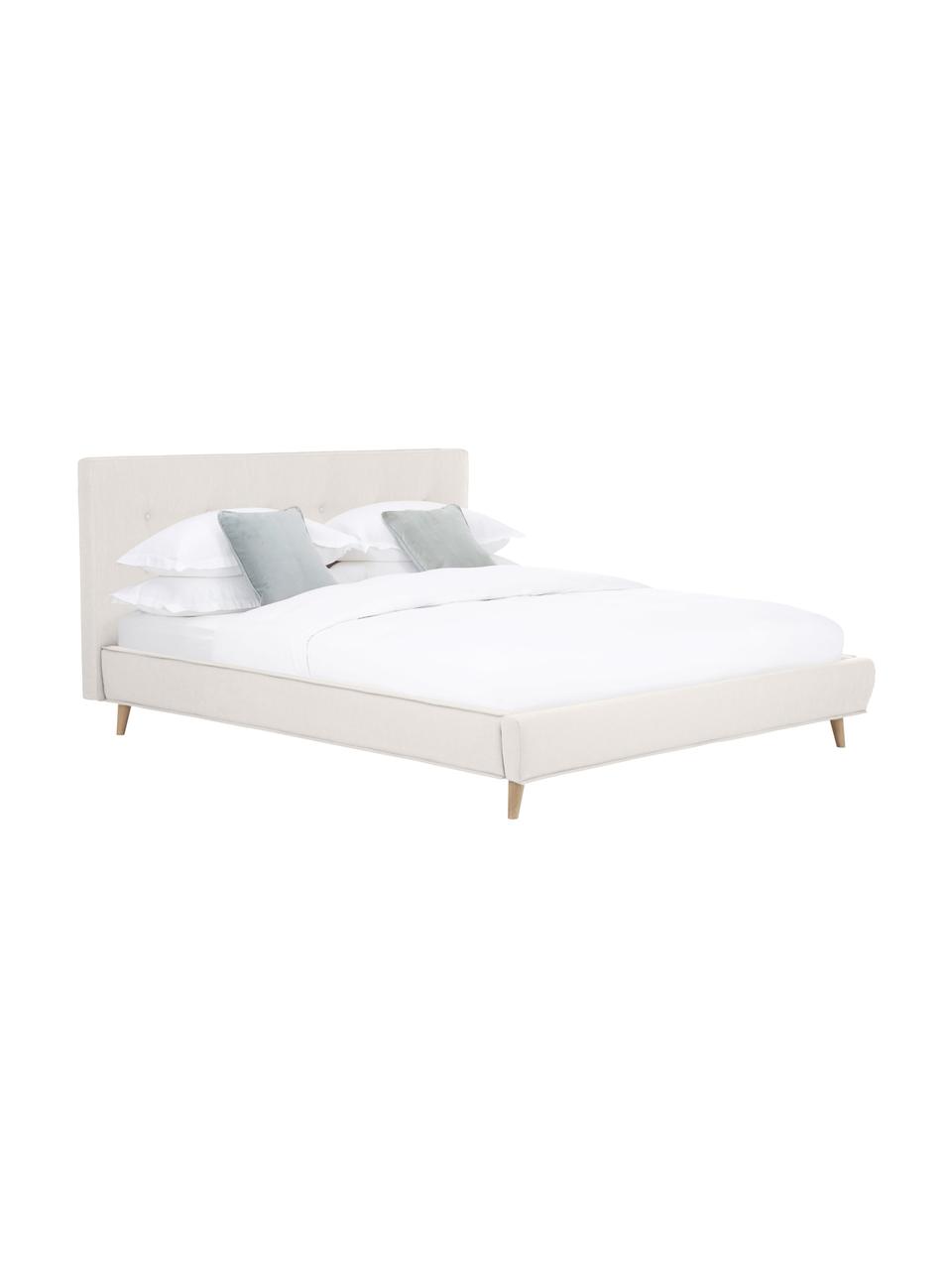 Čalouněná postel s dřevěnými nohami Moon, Greige, Š 140 cm, D 200 cm