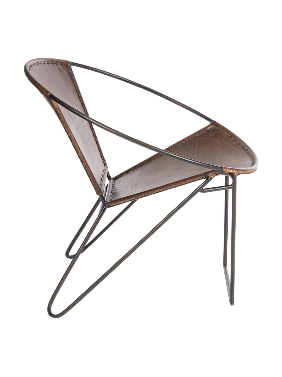 Sillón de cuero Sanpark, Asiento: cuero, Estructura: metal, Marrón, negro, An 80 x F 57 cm