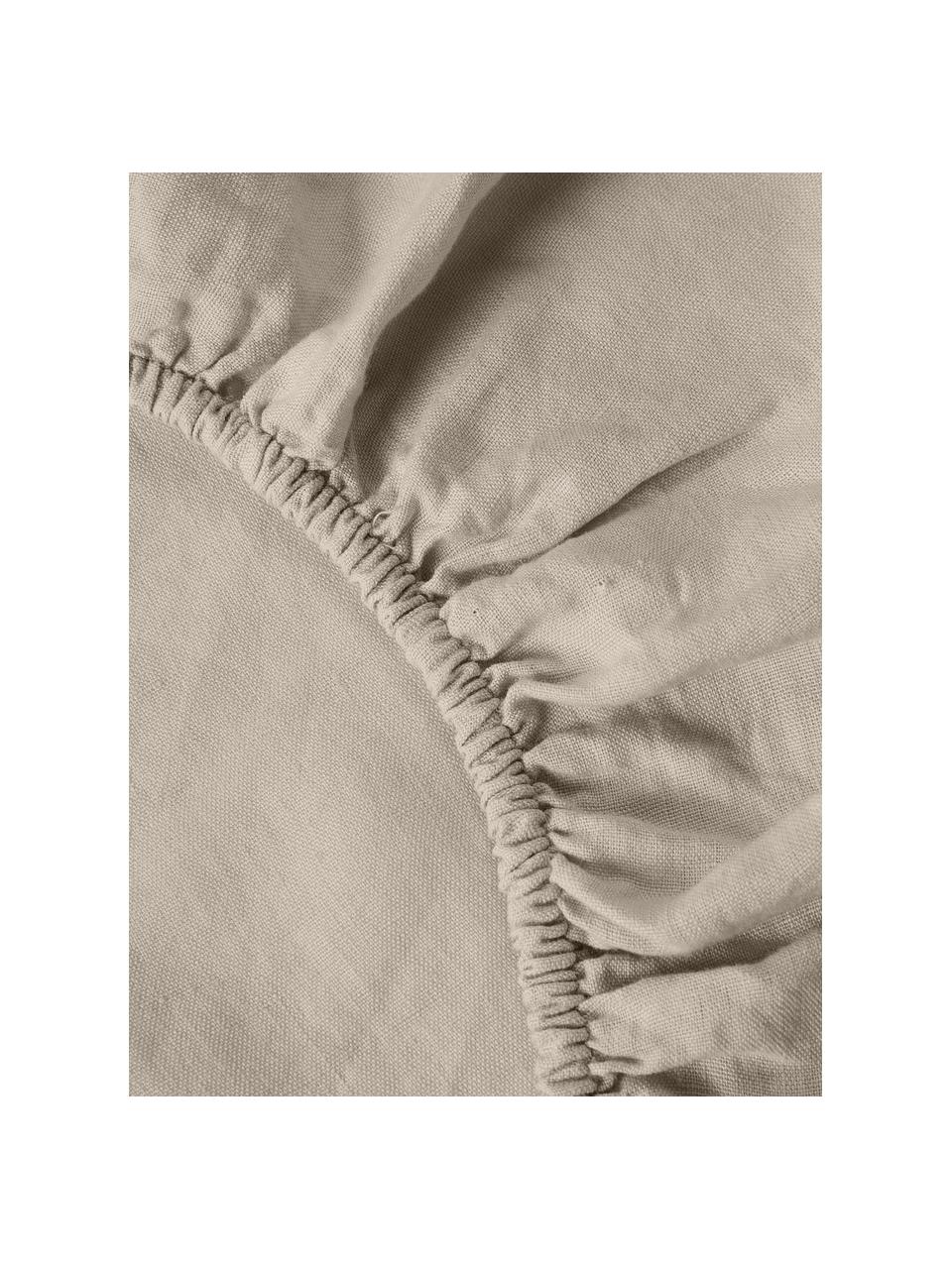 Drap-housse en lin délavé pour surmatelas Airy, Beige, larg. 90 x long. 200 cm, haut. 15 cm