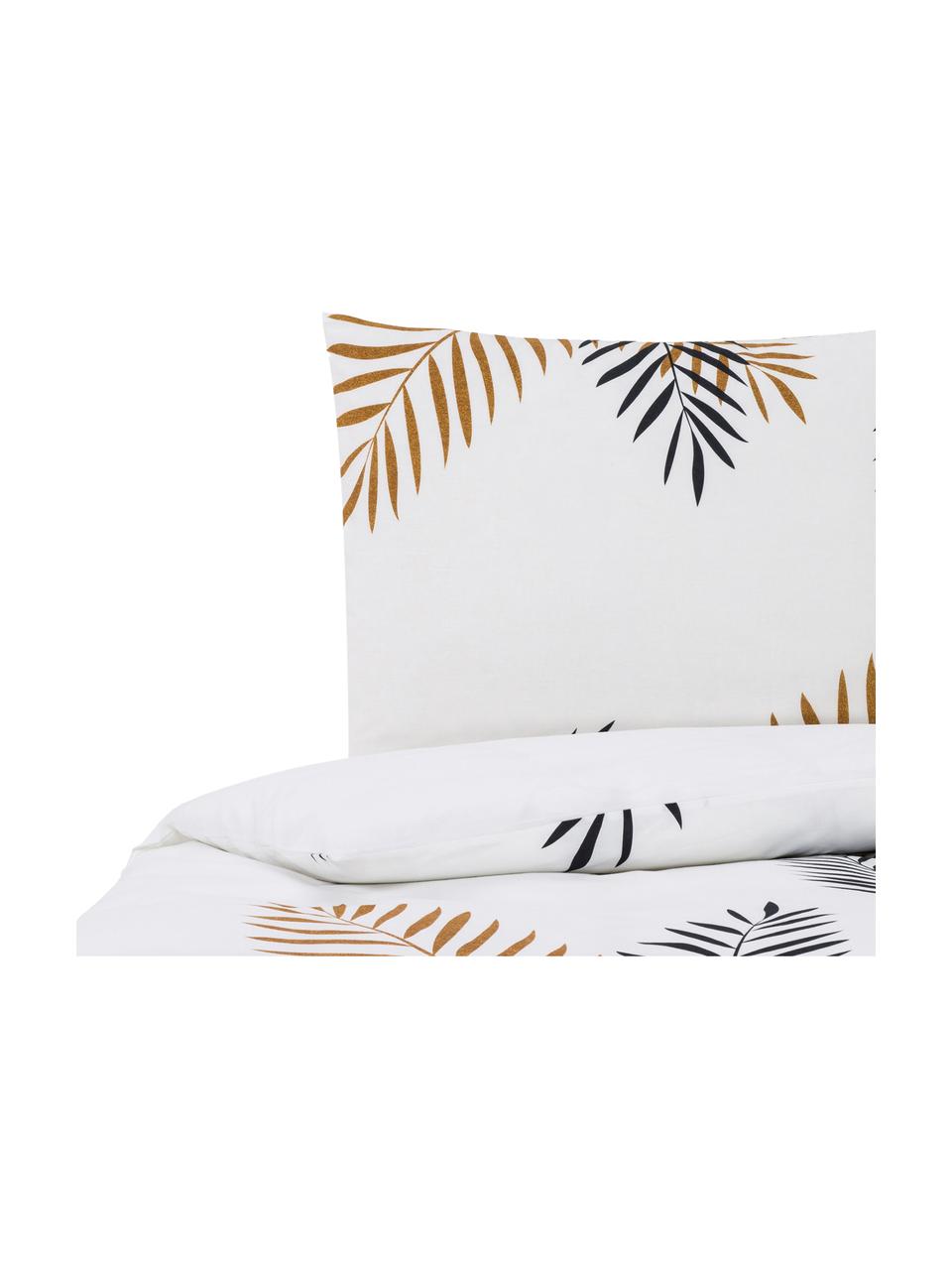 Housse de couette en coton Foliage, Blanc, ocre, noir