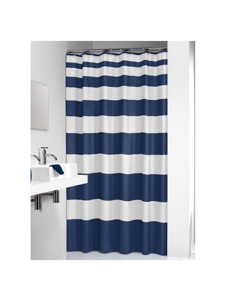 Rideau de douche à rayures Spots, Bleu, blanc