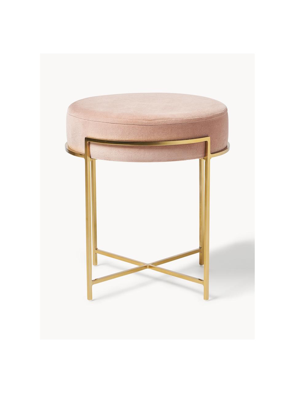 Tabouret en velours Madeleine, Velours rose pâle, Ø 40 x haut. 50 cm