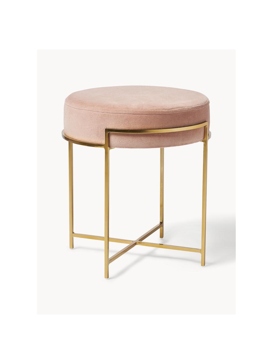 Tabouret en velours Madeleine, Velours rose pâle, Ø 40 x haut. 50 cm