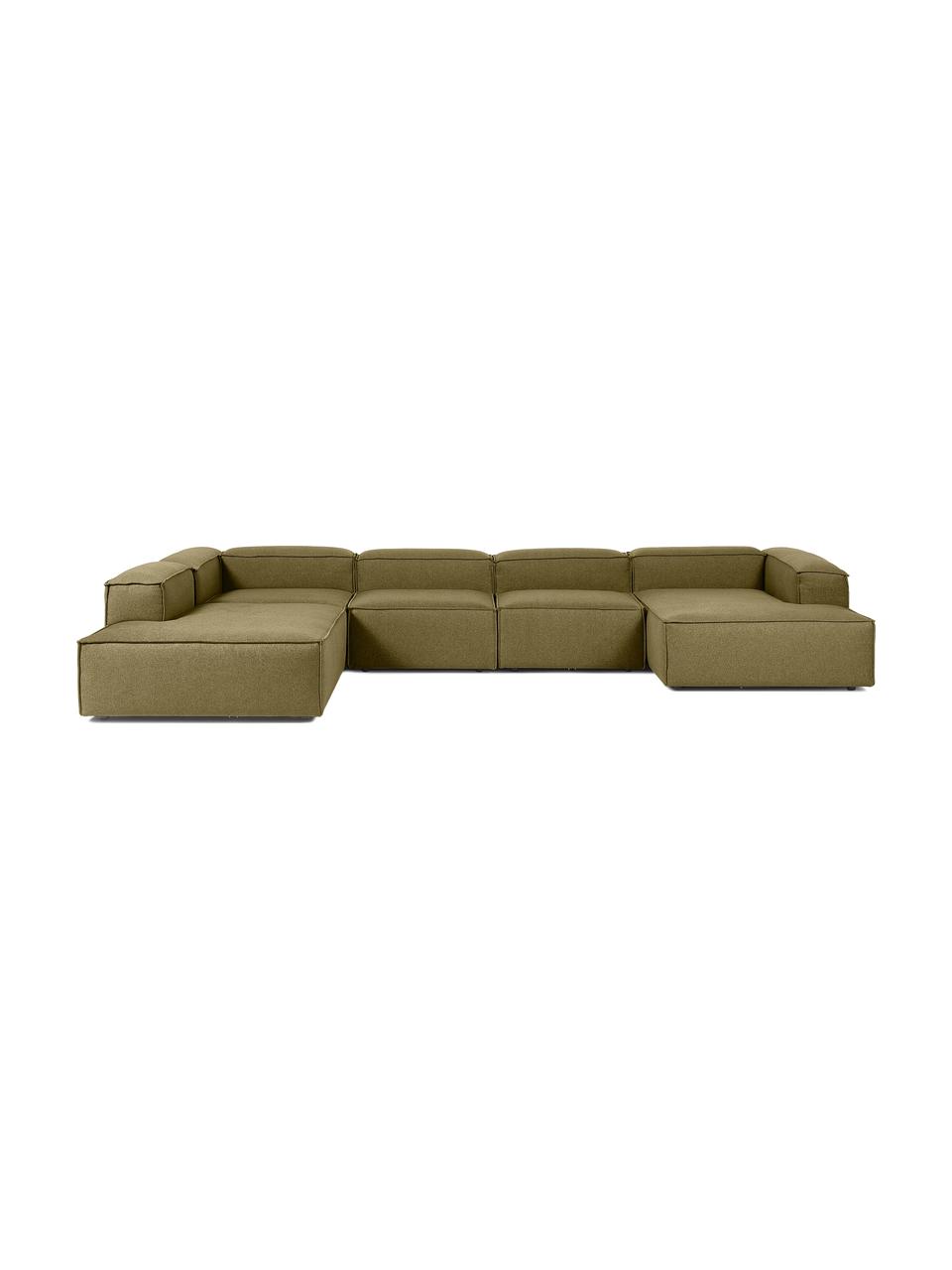 Sofá rinconera modular Lennon, Tapizado: 100% poliéster Alta resis, Estructura: madera de pino maciza, ma, Patas: plástico, Tejido verde, An 418 x Al 68 cm, chaise longue izquierda