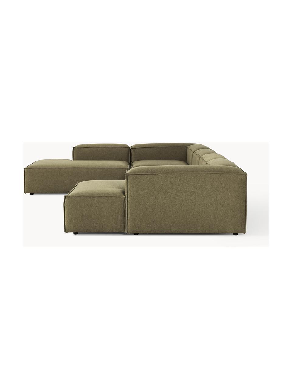 Sofá rinconera modular Lennon, Tapizado: 100% poliéster Alta resis, Estructura: madera contrachapada de p, Patas: plástico Este producto es, Tejido verde oliva, An 418 x F 269 cm, chaise longue izquierda