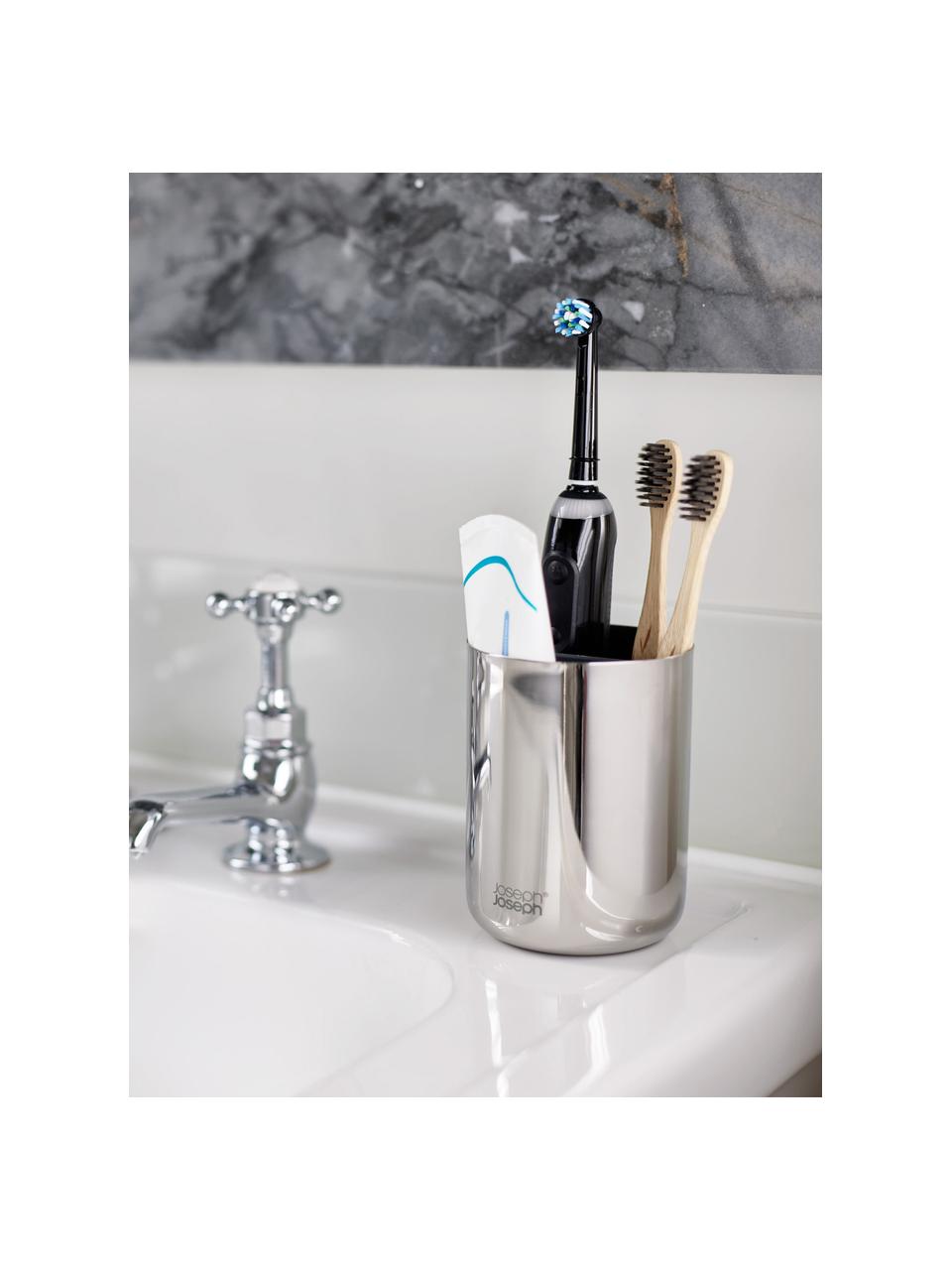 Vaso cepillo de dientes EasyStore, Exterior: acero inoxidable, Interior: plástico, Plateado, Ø 9 x Al 12 cm