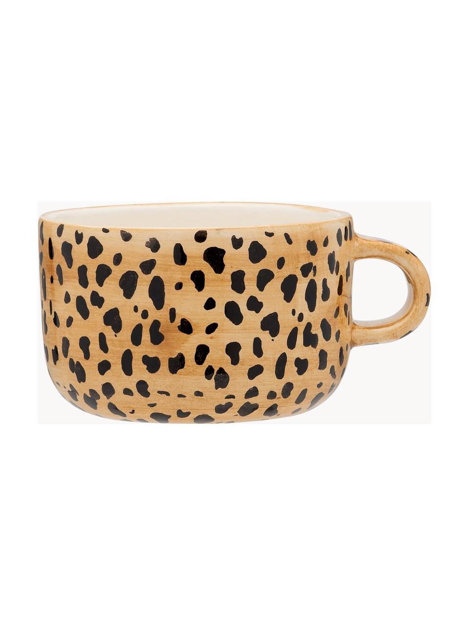 Ručne maľovaná šálka Leopard, Kamenina, Svetlohnedá, čierna, Ø 10 x V 7 cm, 300 ml