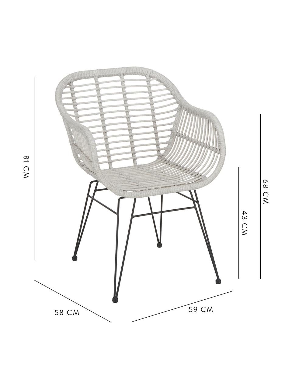 Polyratanová židle s područkami Costa, 2 ks, Sedací část: světle šedá, strakatá Rám: matná černá