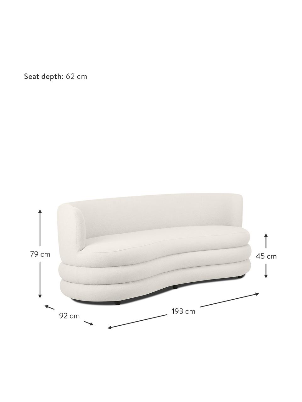 Sofa bouclé Solomon (3-osobowa), Tapicerka: 100% poliester Dzięki tka, Nogi: tworzywo sztuczne, Jasnobeżowy bouclé, S 193 x G 92 cm