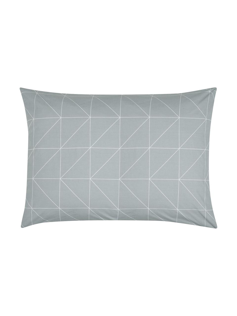 Funda de almohada doble cara de algodón Marla, 50x70 cm, Gris y blanco crema estampado, An 50 x L 70 cm