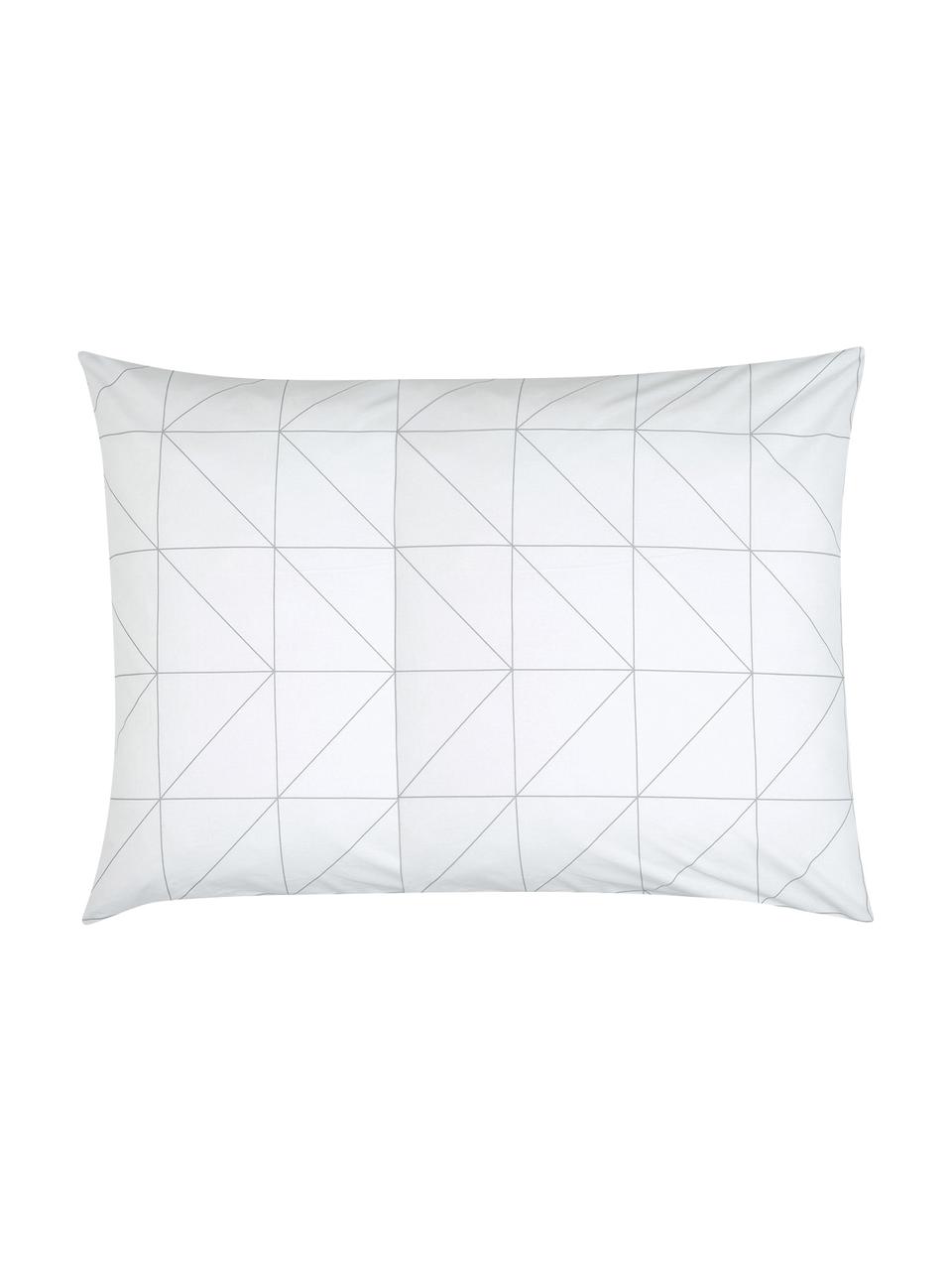 Funda de almohada doble cara de algodón Marla, 50x70 cm, Gris y blanco crema estampado, An 50 x L 70 cm