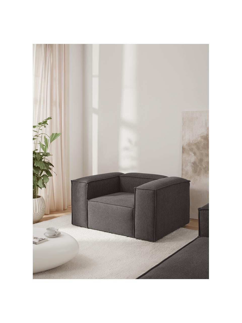 Fotel Lennon, Tapicerka: 100% poliester Dzięki tka, Stelaż: lite drewno sosnowe z cer, Nogi: tworzywo sztuczne, Antracytowa tkanina, S 130 x G 101 cm