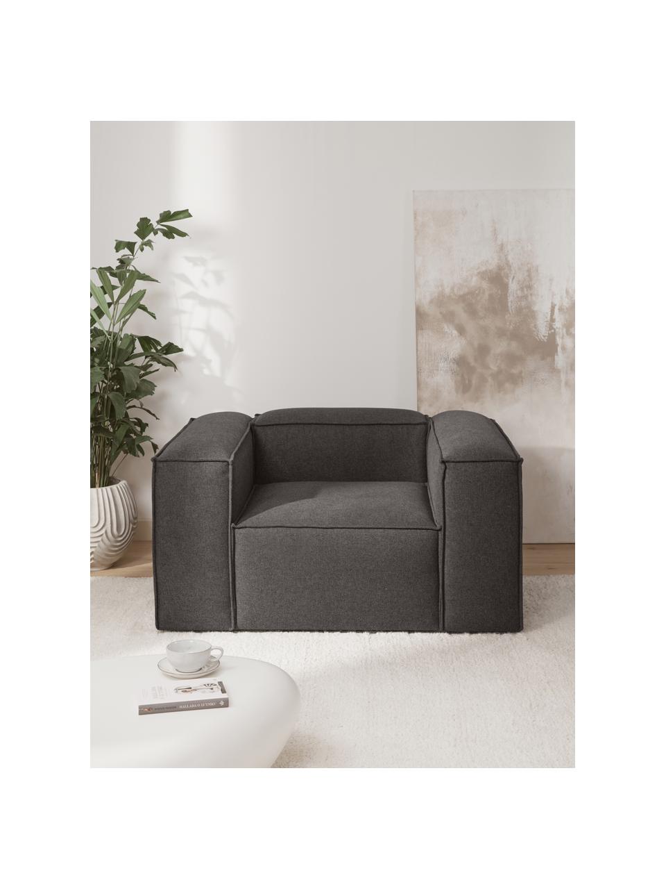 Fauteuil Lennon, Tissu anthracite, larg. 130 x prof. 101 cm