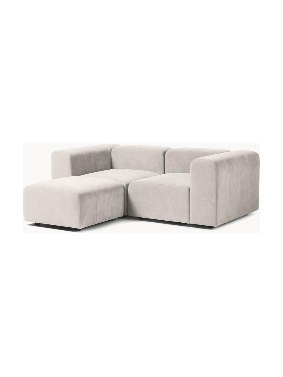 Canapé modulable 3 places avec pouf Lena, Tissu blanc crème, larg. 209 x prof. 181 cm