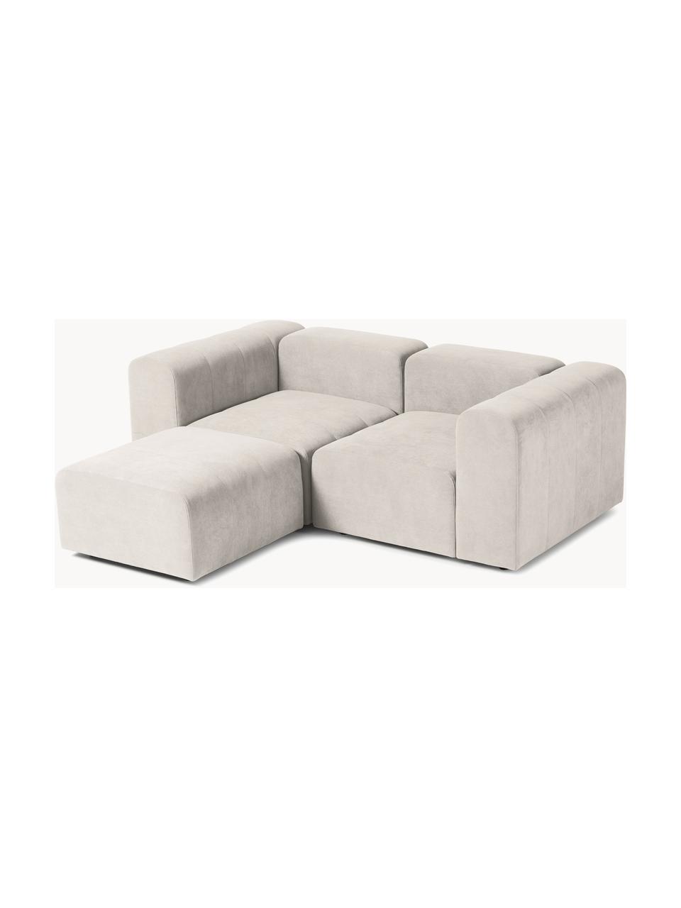 Modulares Sofa Lena (3-Sitzer) mit Hocker, Bezug: Webstoff (88% Polyester, , Gestell: Kiefernholz, Schichtholz,, Webstoff Cremeweiss, B 209 x T 181 cm