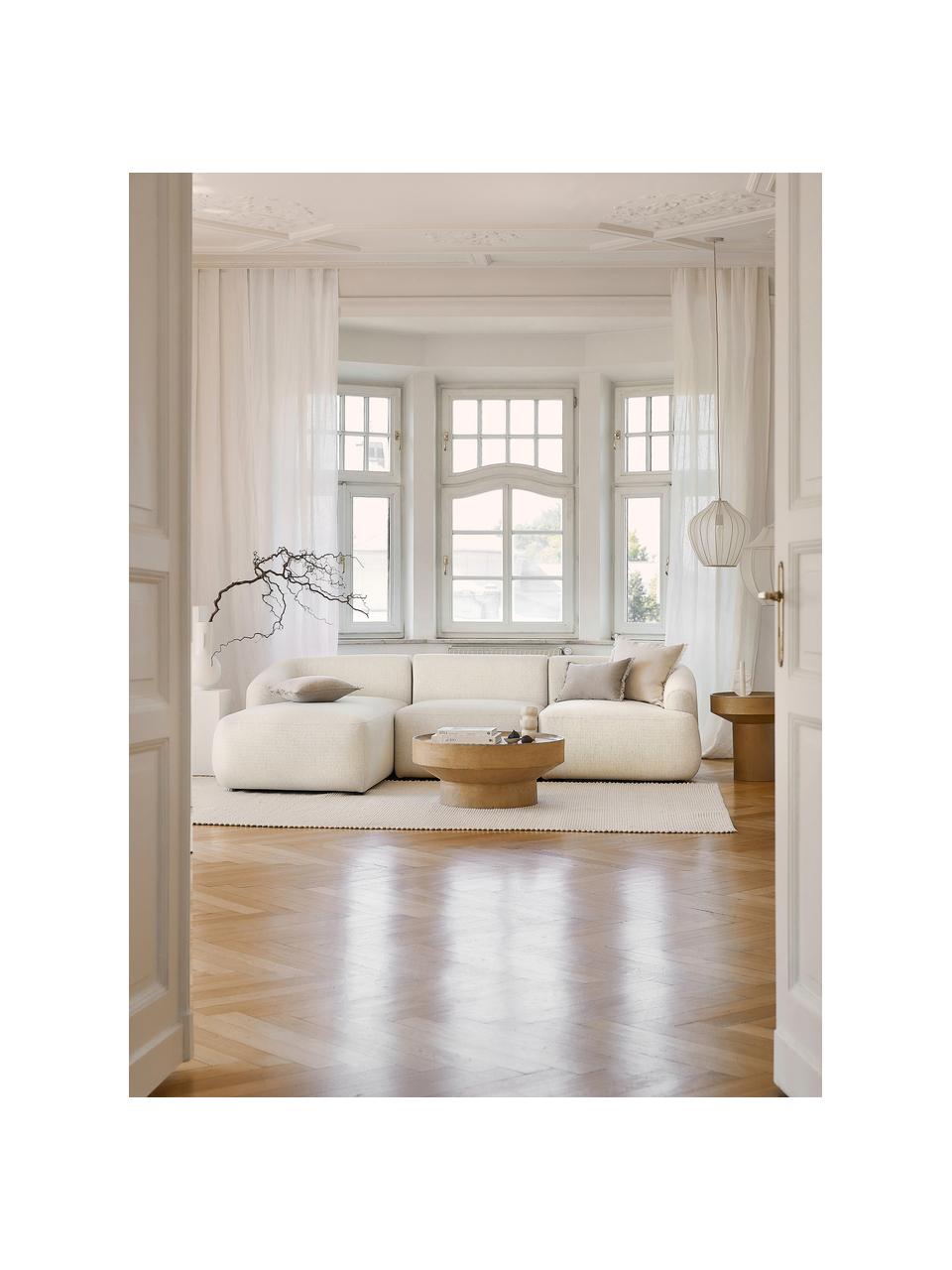 Modulaire hoekbank Sofia in beige, Bekleding: 100% polypropyleen, Frame: massief grenenhout, spaan, Poten: kunststof, Geweven stof beige, B 278 x D 174 cm