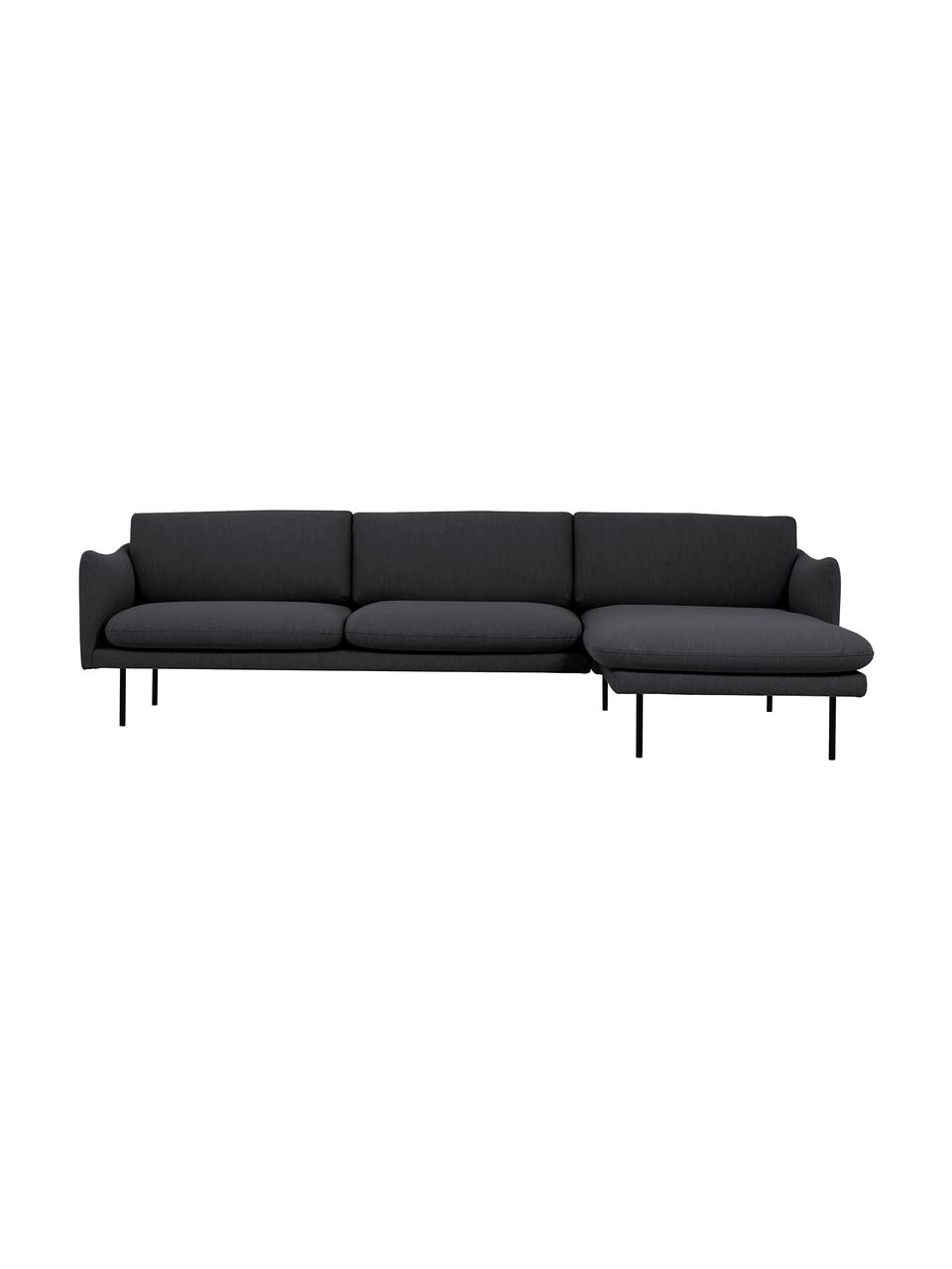 Ecksofa Moby in Dunkelgrau mit Metall-Füßen, Bezug: Polyester Der hochwertige, Gestell: Massives Kiefernholz, FSC, Füße: Metall, pulverbeschichtet, Webstoff Dunkelgrau, B 280 x T 160 cm, Eckteil links