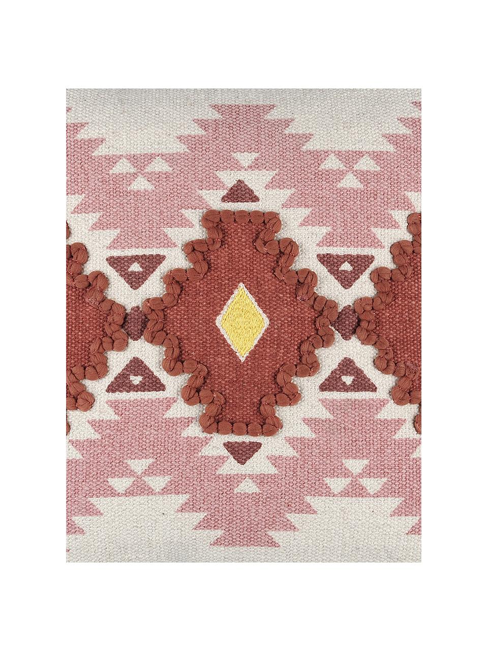 Housse de coussin 40x40 ethnique Puebla, Rose, jaune, pourpre, blanc cassé