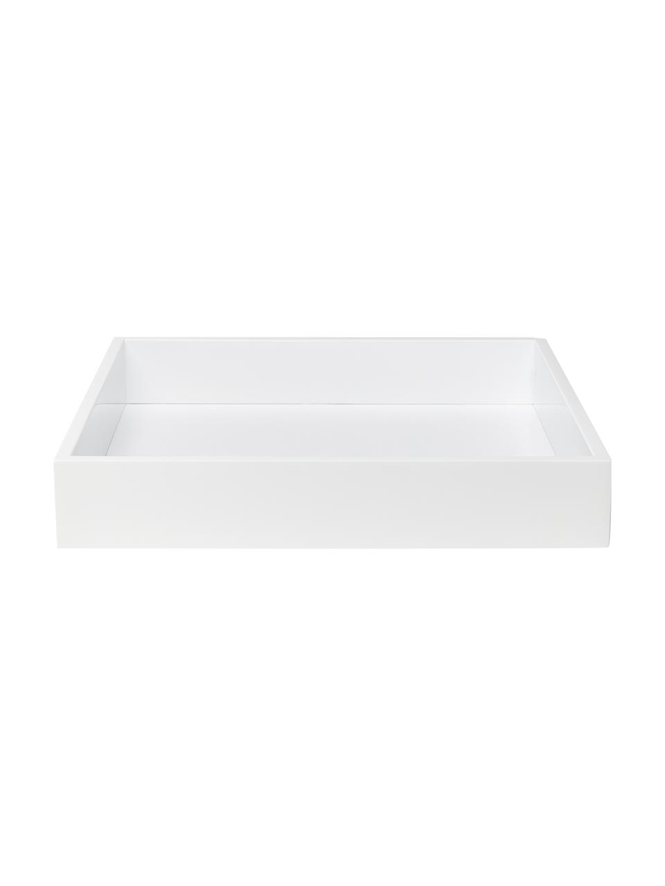 Hochglanz-Tablett Hayley, Tablett: Mitteldichte Holzfaserpla, Unterseite: Samtbezug, Weiß, B 30 x T 30 cm
