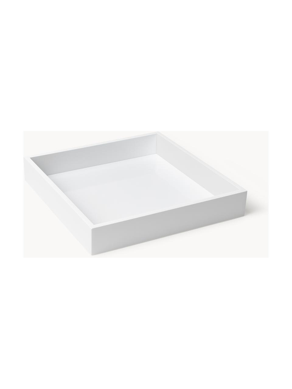 Hochglanz-Tablett Hayley, B 30 cm, Tablett: Mitteldichte Holzfaserpla, Unterseite: Samtbezug Dieses Produkt , Weiß, B 30 x T 30 cm