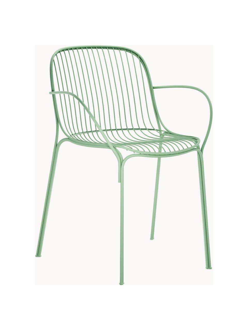 Chaise de jardin à accoudoirs Hiray, Acier galvanisé, laqué, Vert sauge, larg. 46 x prof. 55 cm