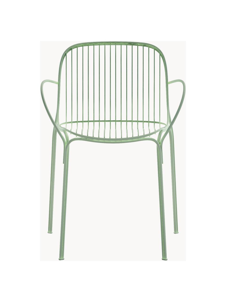 Chaise de jardin à accoudoirs Hiray, Acier galvanisé, laqué, Vert sauge, larg. 46 x prof. 55 cm