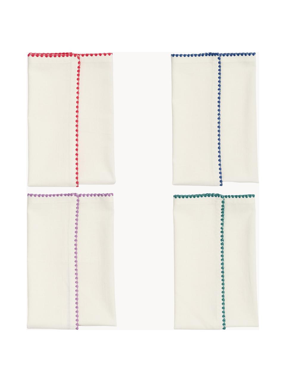 Handgefertigte Weihnachts-Stoffservietten Zigzag, 4er-Set, 100 % Baumwolle, Off White, Bunt, B 45 x L 45 cm