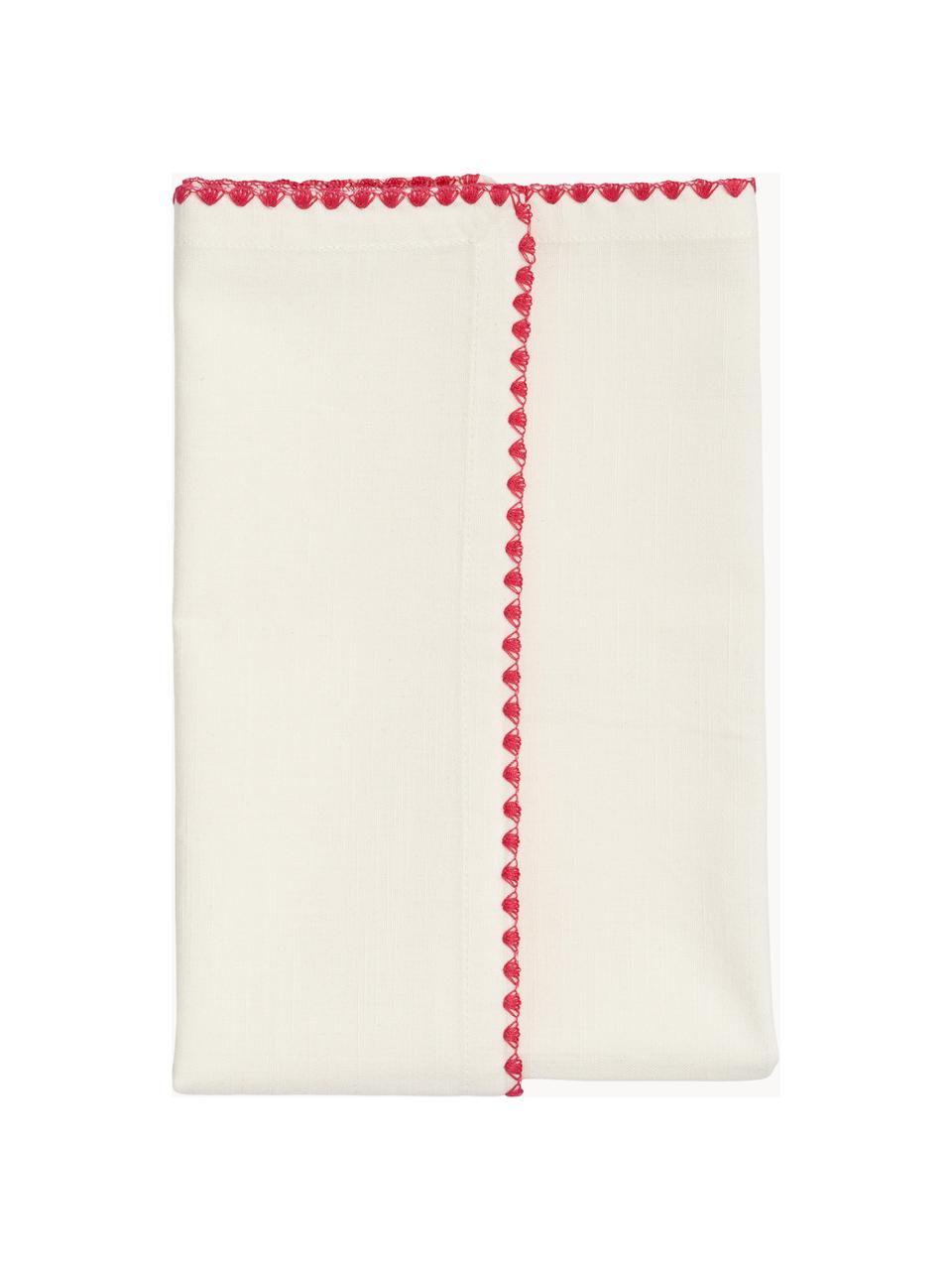 Handgefertigte Weihnachts-Stoffservietten Zigzag, 4er-Set, 100 % Baumwolle, Off White, Bunt, B 45 x L 45 cm