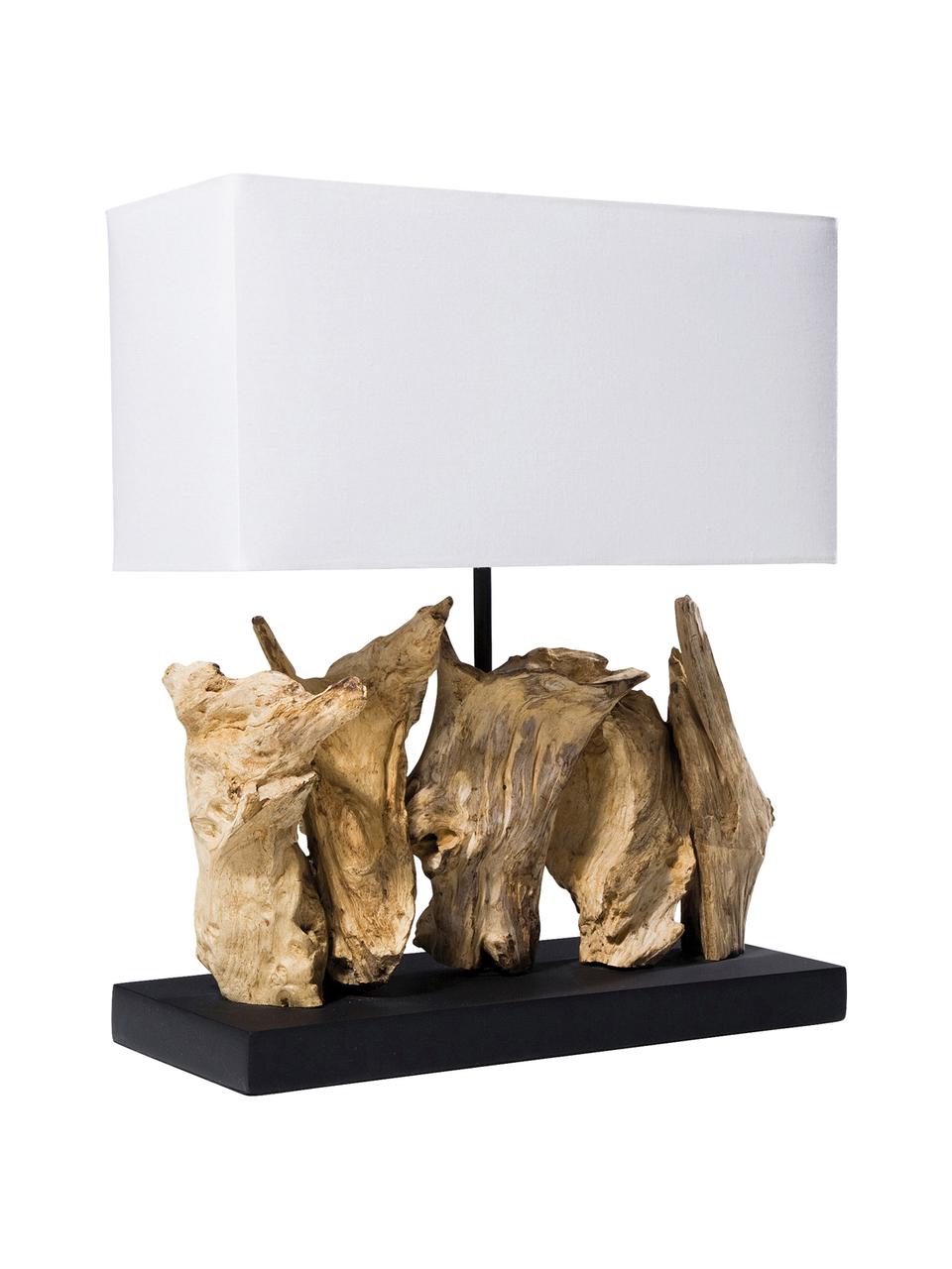 Design tafellamp Nature van drijfhout, Lampenkap: katoen, Lampvoet: drijfhout, Voetstuk: spaanplaat, gebeitst en g, Wit, bruin, B 35 cm x H 43 cm
