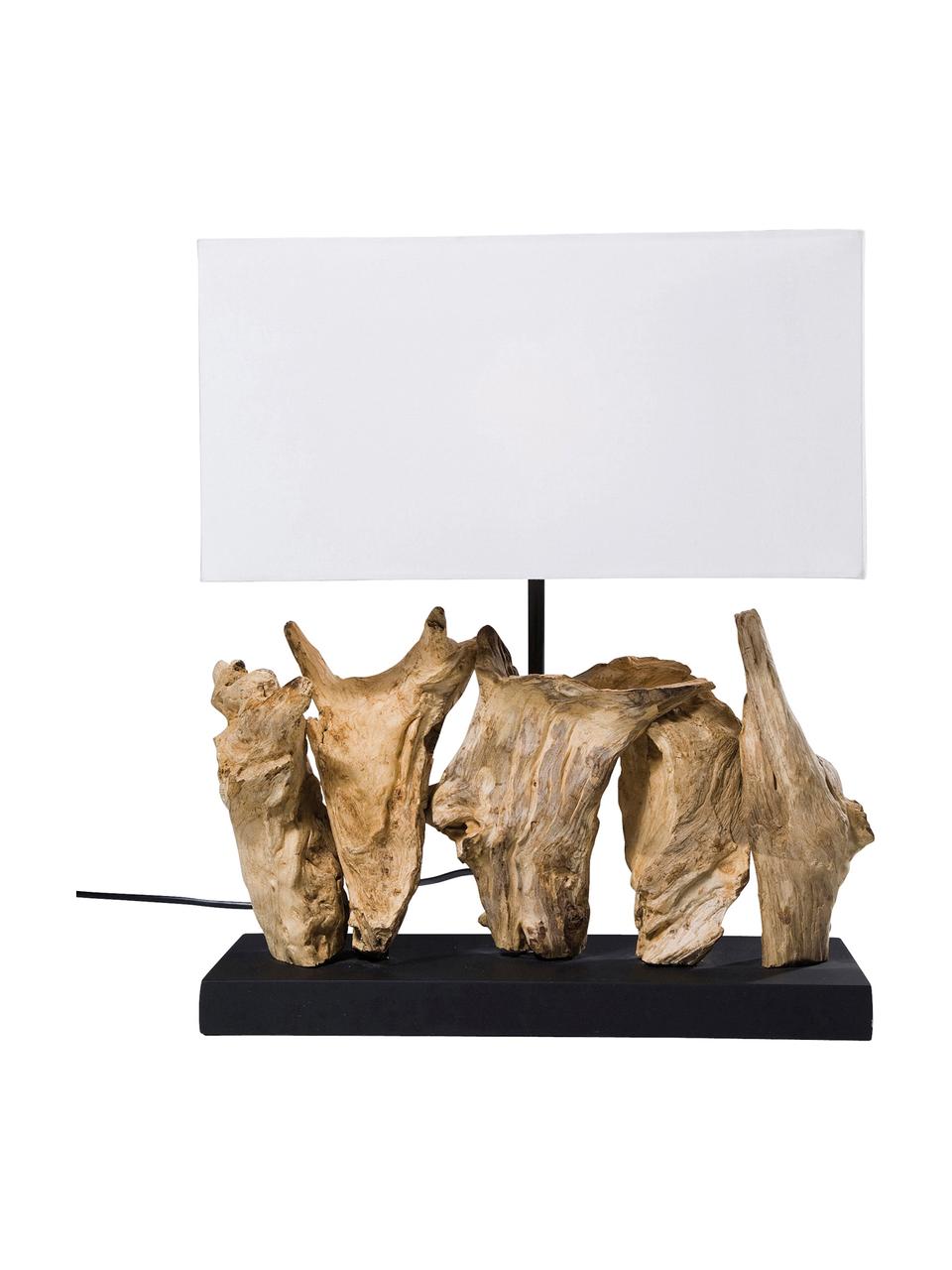 Design tafellamp Nature van drijfhout, Lampenkap: katoen, Lampvoet: drijfhout, Voetstuk: spaanplaat, gebeitst en g, Wit, bruin, B 35 cm x H 43 cm